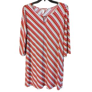 Tacera Size 2X Red White and Beige Patterned Dress with‎ 3/4 sleeves